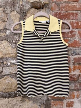 croft & barrow Yellow and Navy Striped Sleeveless Polo